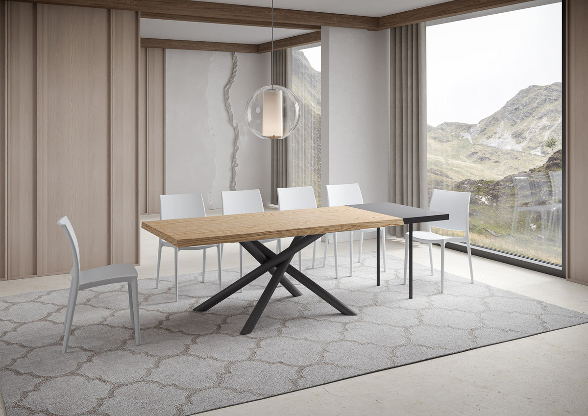 Tavolo allungabile 200/250x90 cm Lido rovere scortecciato gambe antracite