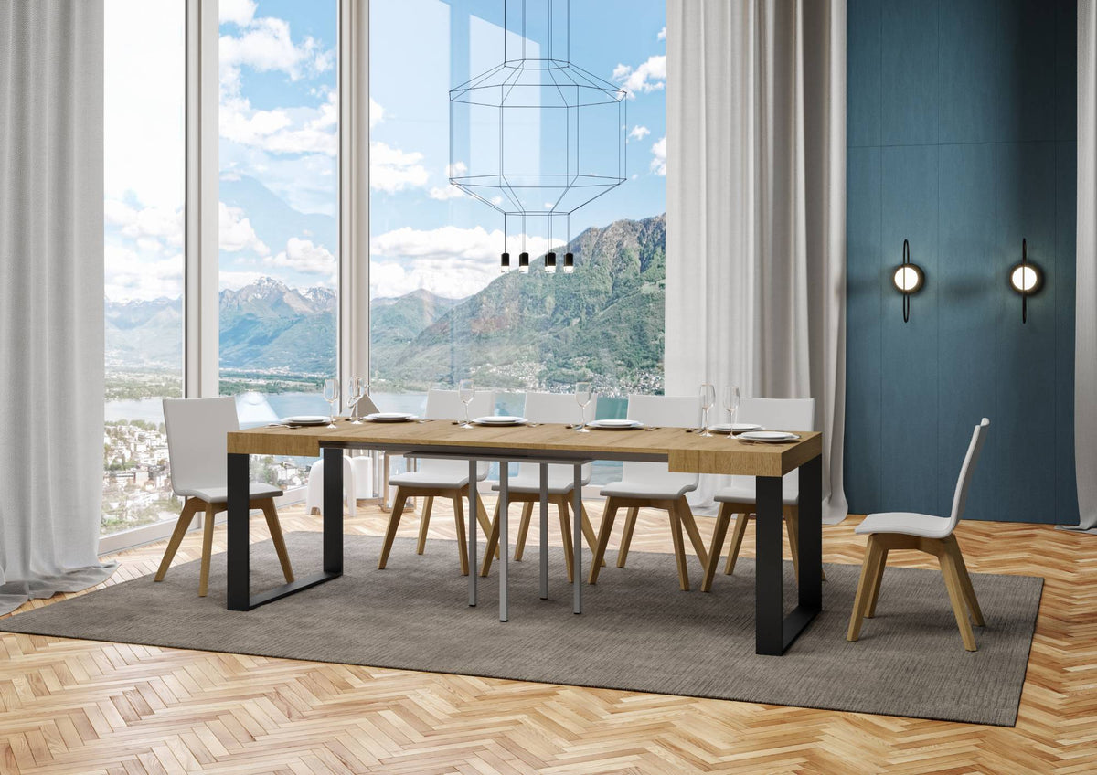 Tavolo allungabile 90x90/246 cm Pieve Quercia Natura telaio Antracite