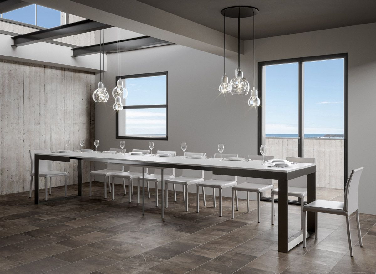 Tavolo allungabile 90x160/420 cm Pieve Evolution Bianco Frassino telaio Antracite
