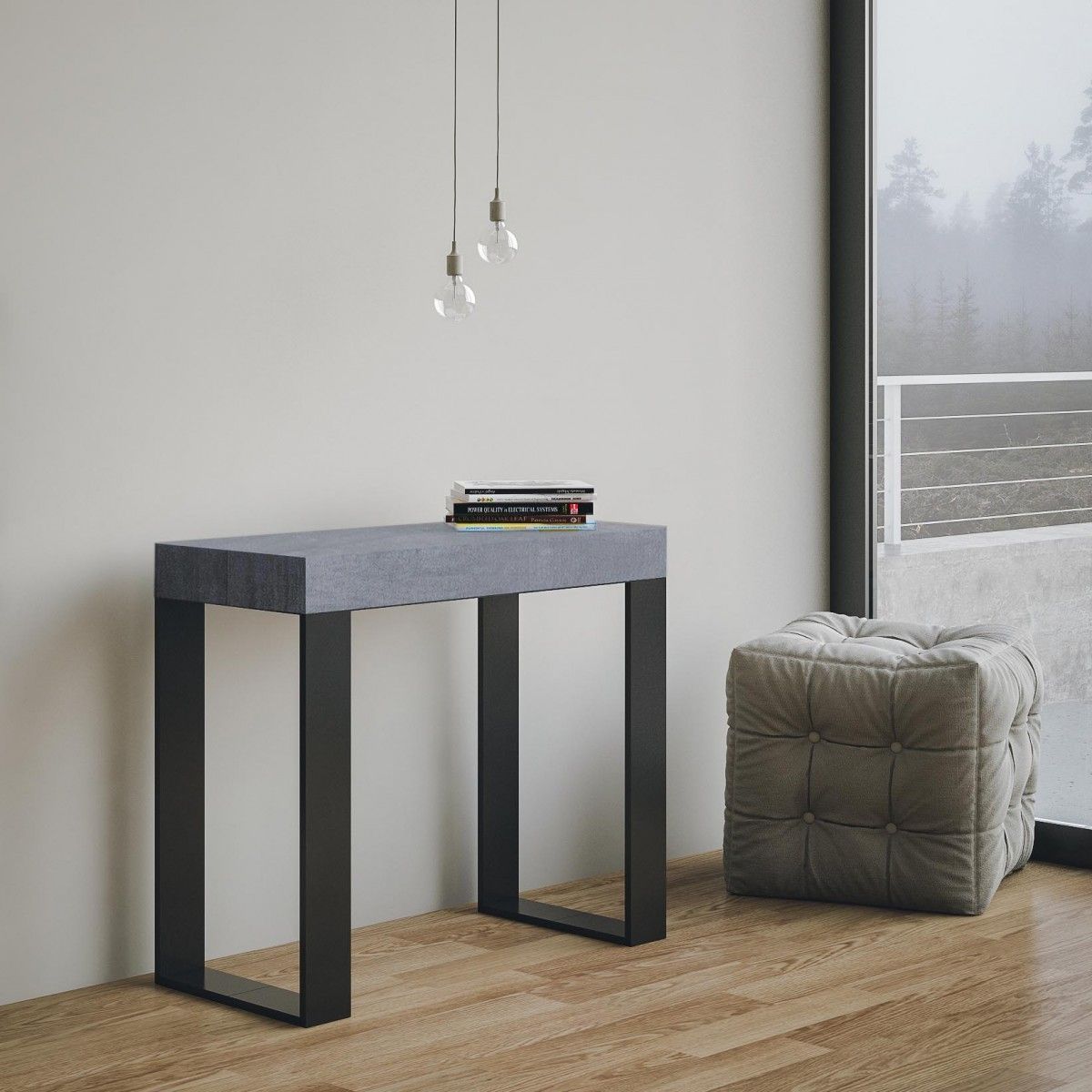 Consolle allungabile 90x40/196 cm Pieve Small Cemento telaio Antracite