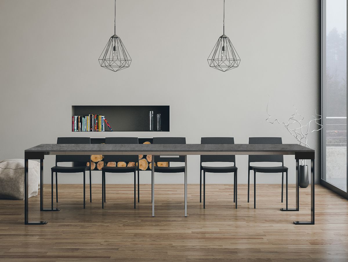 Consolle allungabile 90x40/300 cm Pieve Evolution Cemento telaio Antracite
