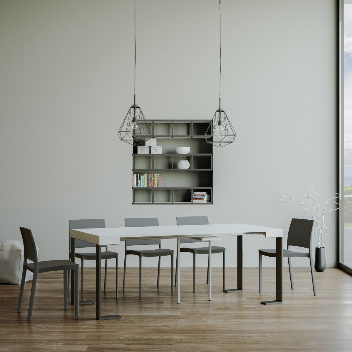 Consolle allungabile 90x40/300 cm Pieve Bianco Frassino telaio Antracite