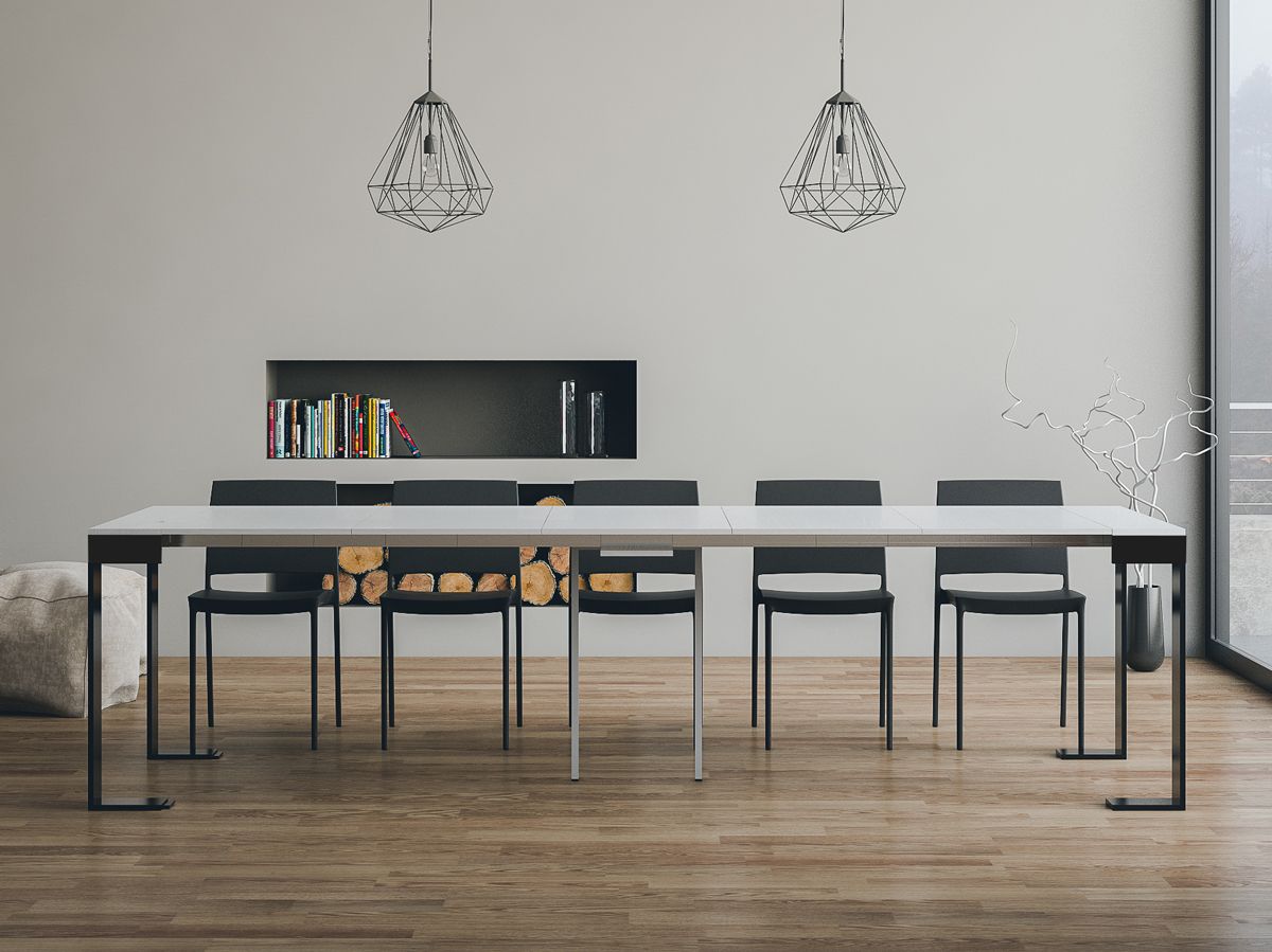 Consolle allungabile 90x40/300 cm Pieve Evolution Bianco Frassino telaio Antracite
