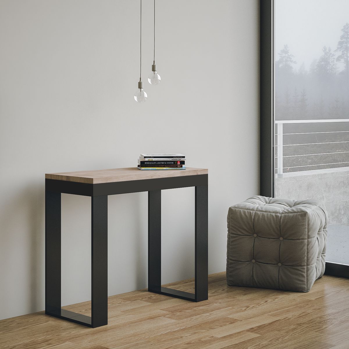 Consolle allungabile 90x40/196 cm Pieve Small Evolution Quercia Natura telaio Antracite