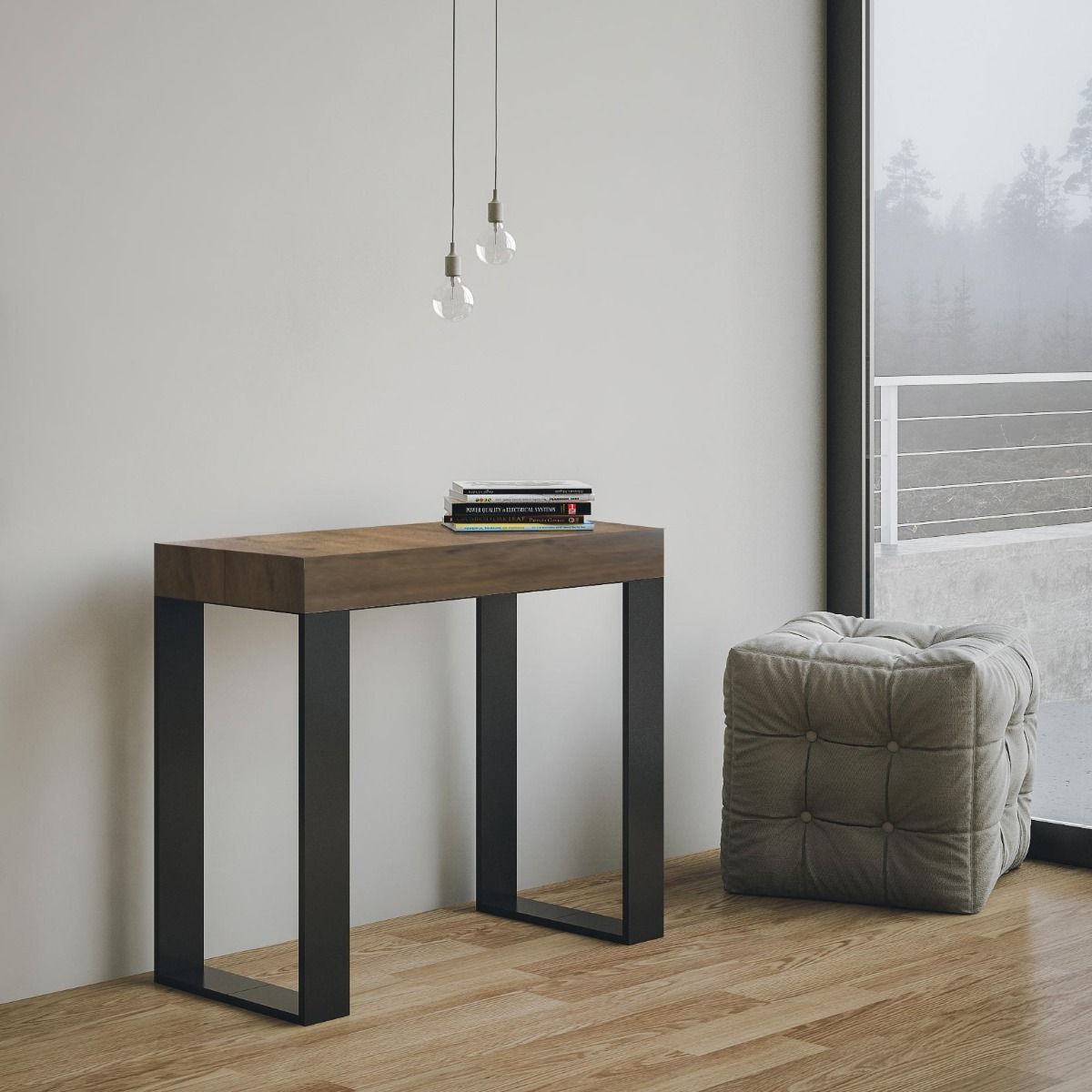 Consolle allungabile 90x40/196 cm Pieve Small Noce telaio Antracite