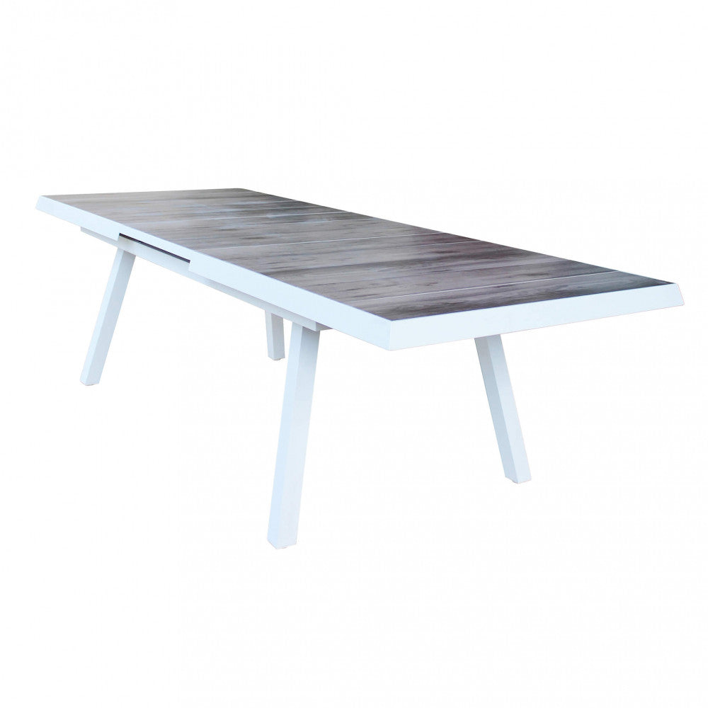 TAVOLO SEATTLE 205/265 X 105. Struttura in allumino ANTRACITE, TAUPE o BIANCA piano del tavolo in ceramica effetto legno GRIGIO nel taupe NATURALE Dimensioni: cm 205/265 x 105 x 75 h. Arredo Giardino