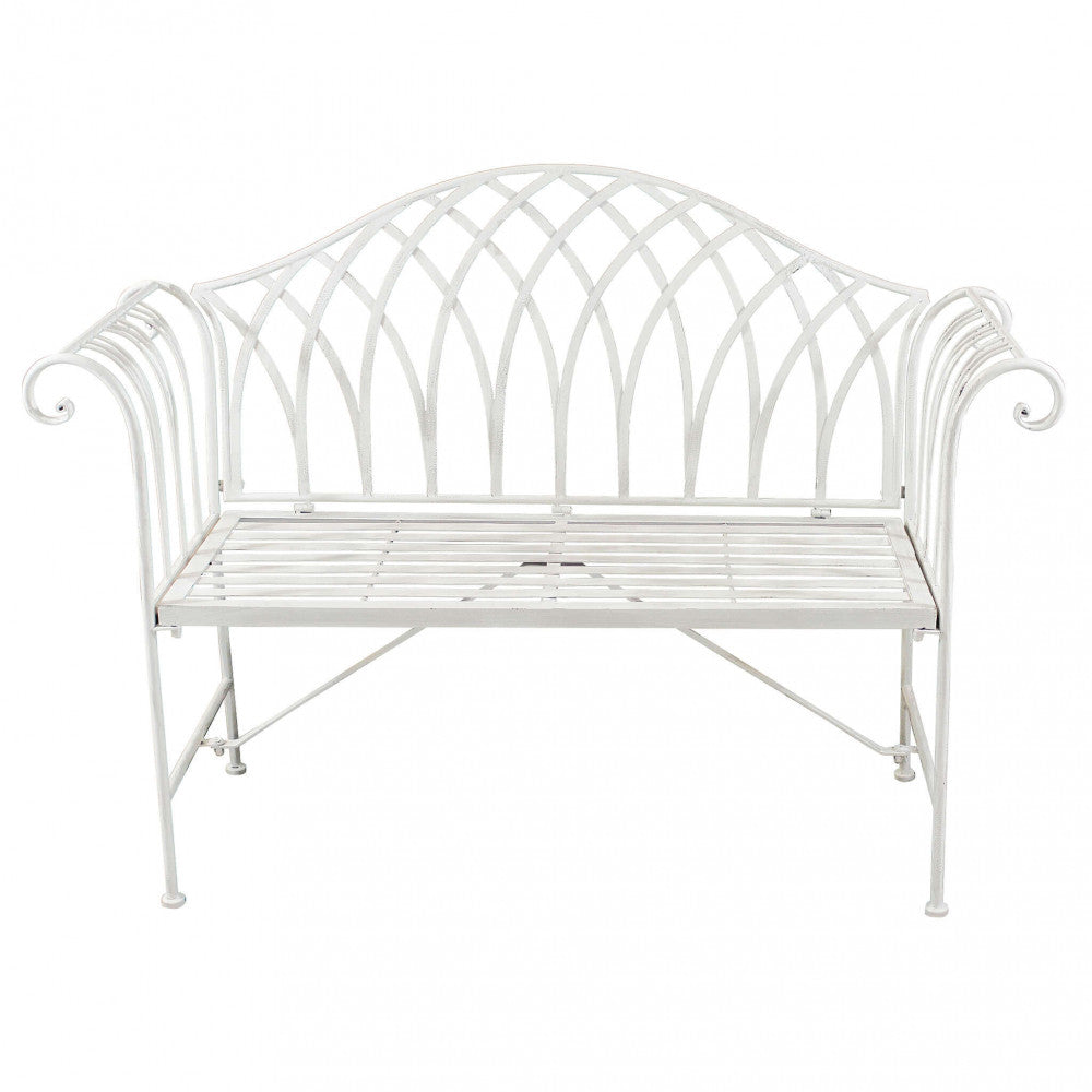 ANNETTE ANTIQUE WHITE BENCH. Powder-coated metal bench in WHITE with electrophoresis treatment. Dimensions: 128 x 40 x 93 cm. Garden furniture.
