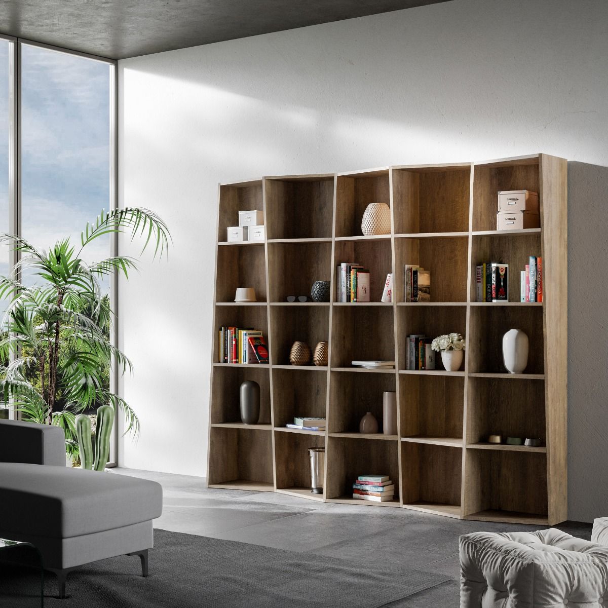 Libreria Cerea 5 elementi Noce