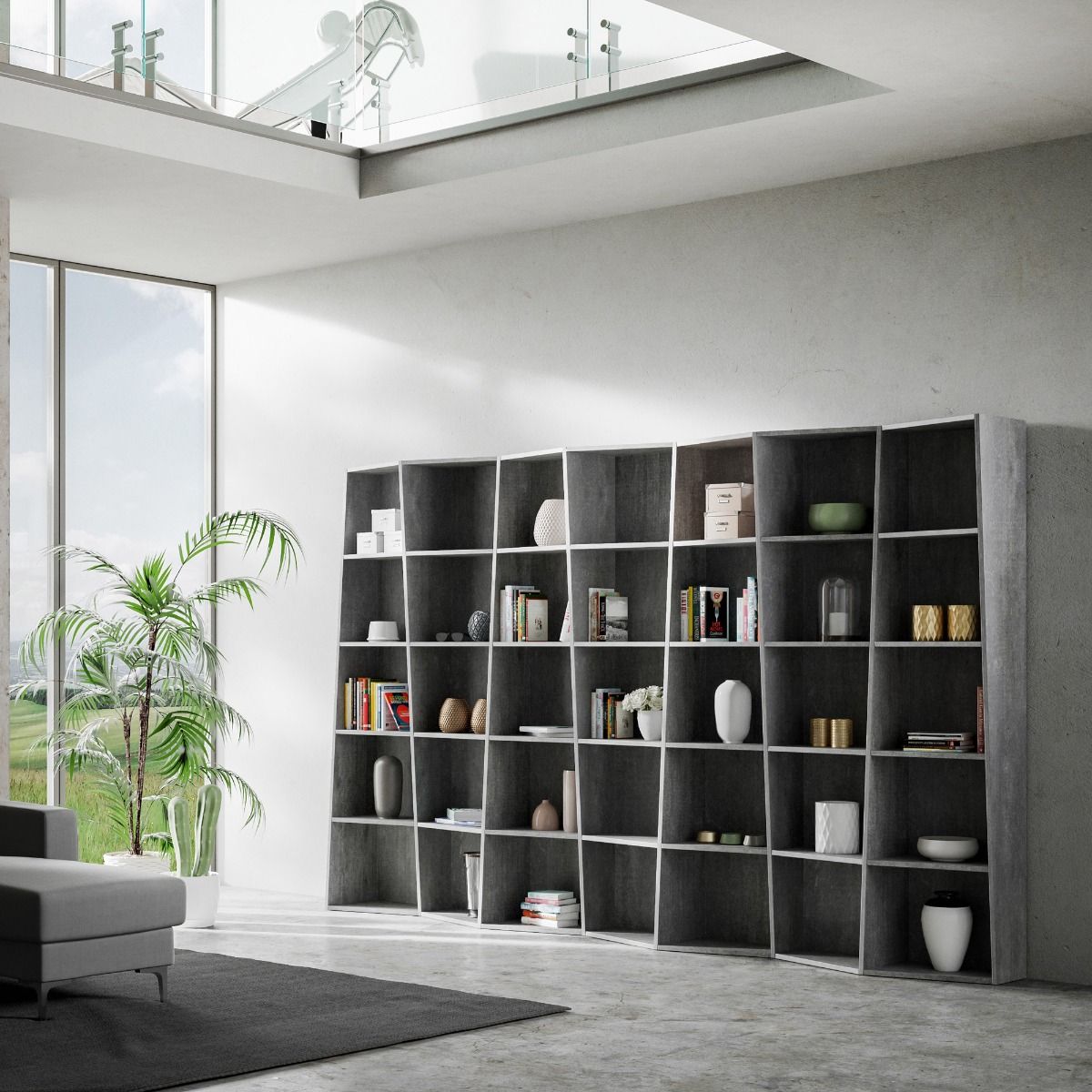 Libreria Cerea 7 elementi Cemento