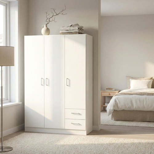 ARMADIO LEWI 3 ANTE E 2 CASSETTI BIANCO. Dimensioni: cm 120 x 52 x 190 h.