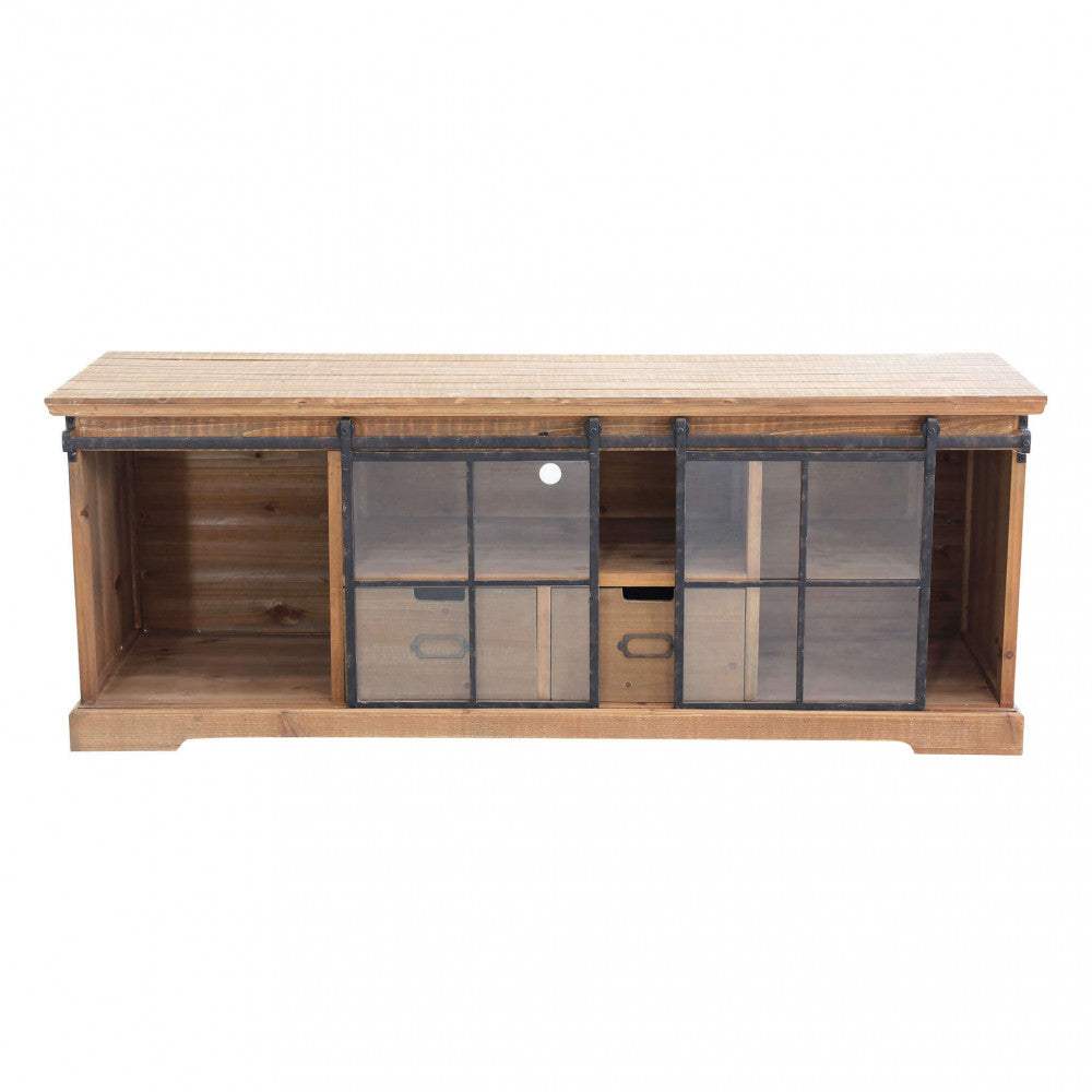 MOBILE IN LEGNO DORIAN. Mobile con 1 ripiano, 2 cassetti e 2 ante in vetro Dimensioni: cm 160 x 45,5 x 60 h.