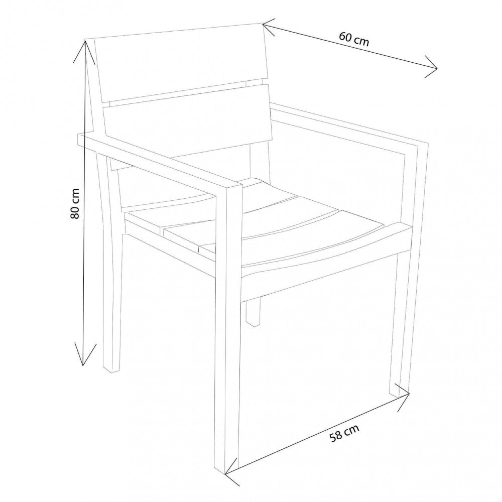 Stackable Parker Chair. Teak armchair. Dimensions: 58 x 60 x 80 cm. Garden furniture.