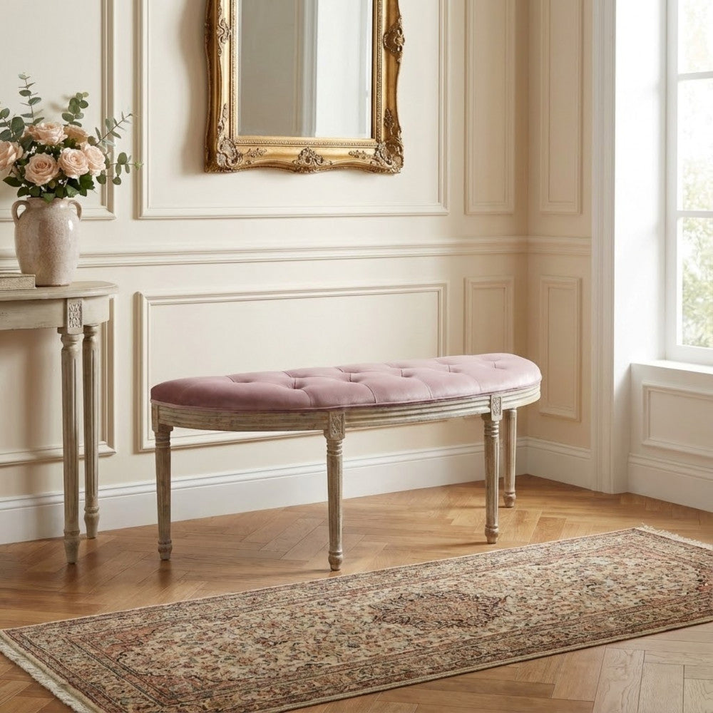 MARGI PINK VELVET BENCH. Dimensions: 125 x 45 x 48 cm.