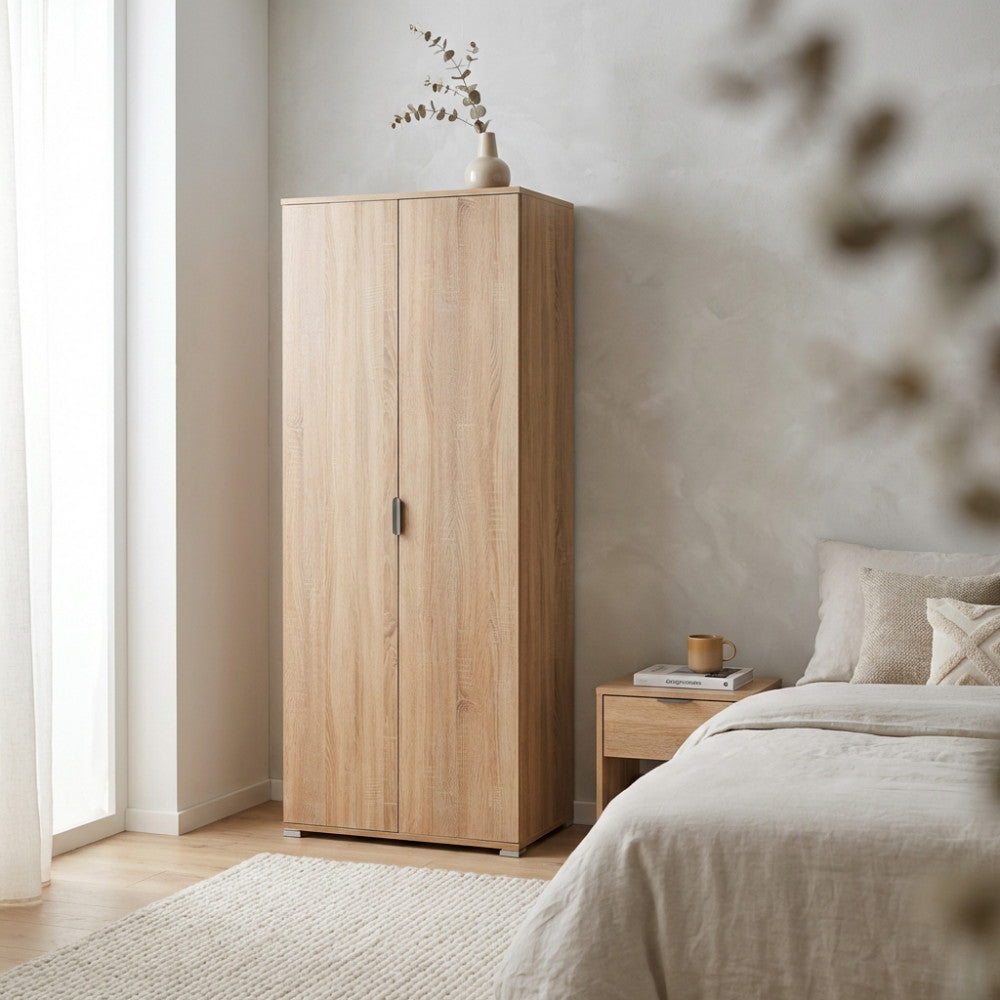 LEWIS 2-DOOR WARDROBE 180 NATURAL. Dimensions: 75 x 38 x 174 h cm.