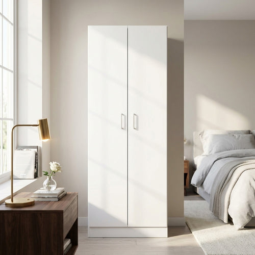 LEOPOLD 2-DOOR WHITE WARDROBE. WHITE wooden wardrobe. Dimensions: 80 x 52 x 180 cm h.