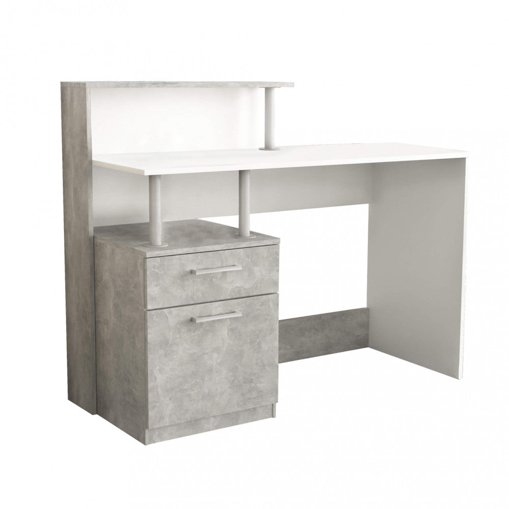 SCRIVANIA NASDAQ BIANCO E GRIGIO EFFETTO CEMENTO. Scrivania in legno BIANCO e GIRGIO EFFETTO CEMENTO Dimensioni: cm 120 x 55 x 75/91 h.