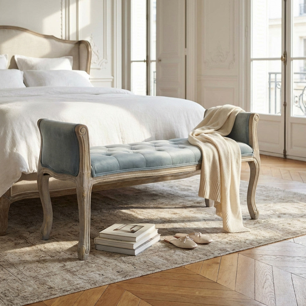 PANCA MADELYN IN VELLUTO GRIGIO. Dimensioni: cm 113 x 48x 45/60 h.