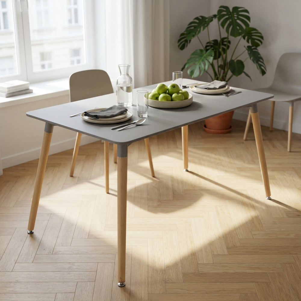 LIONE TABLE 140 X 80 GREY. Grey ABS top, wooden legs. Dimensions: 140 x 80 x 75 cm. Garden furniture.