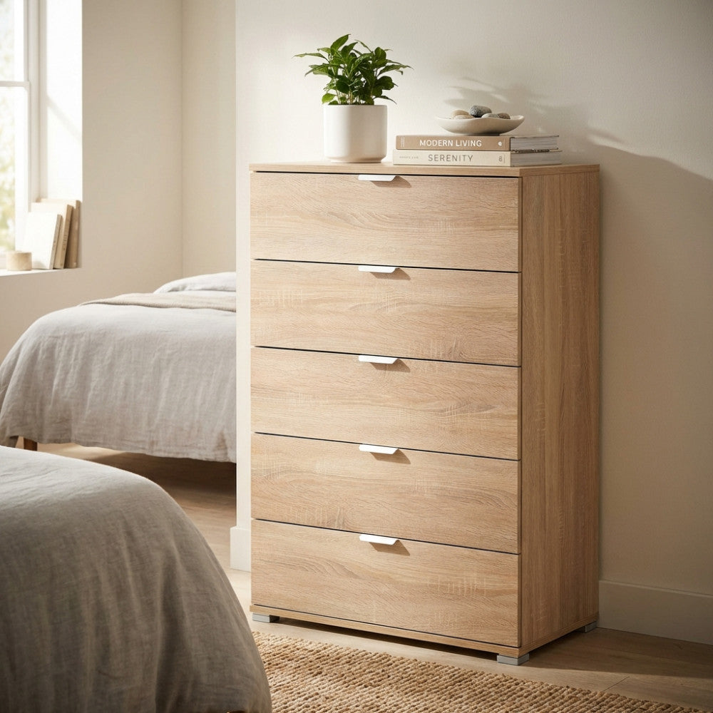 MOBILETTO EVERGLADE 5 CASSETTI NATURALE. Dimensioni: cm 75 x 38 x 103 h.