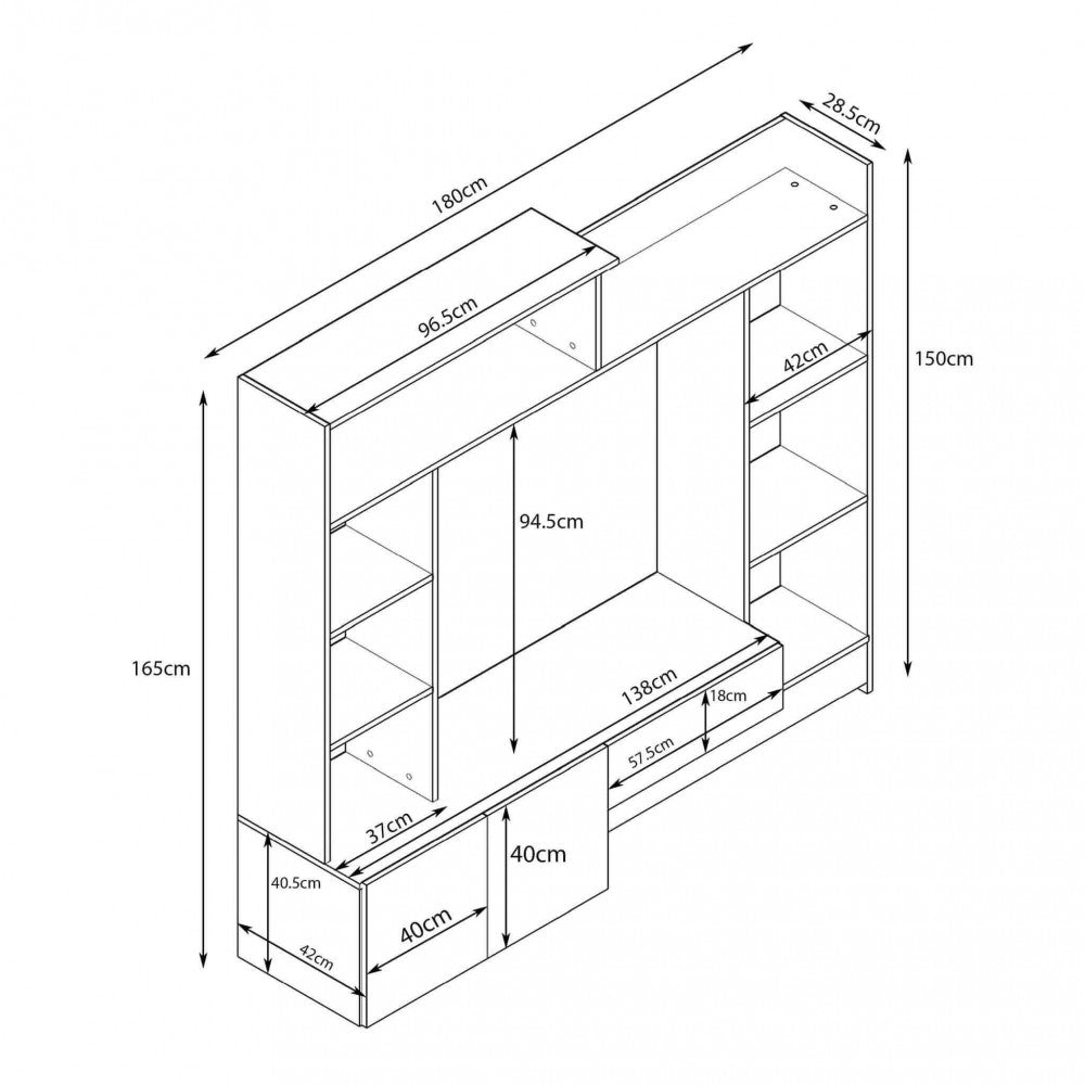 ENTRY LIVING ROOM WALL IN GREY CONCRETE EFFECT AND DARK GREY CONCRETE EFFECT. Wooden wall in GREY CONCRETE EFFECT and DARK GREY CONCRETE EFFECT. Dimensions: 180 x 28/40 x 165 cm.