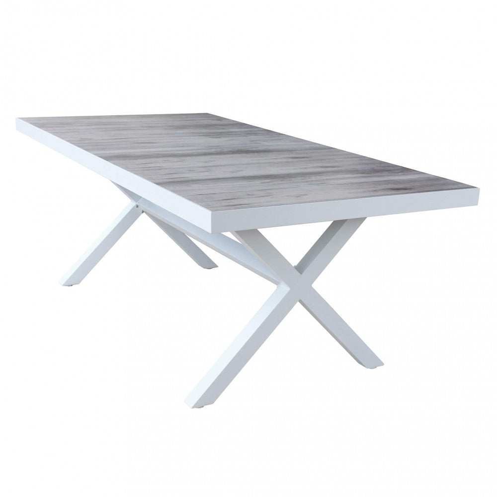 MACKAY TABLE 200 X 100. ANTHRACITE or WHITE aluminum frame, wood-effect ceramic table top. Dimensions: 200 x 100 x 75 cm. Garden furniture.