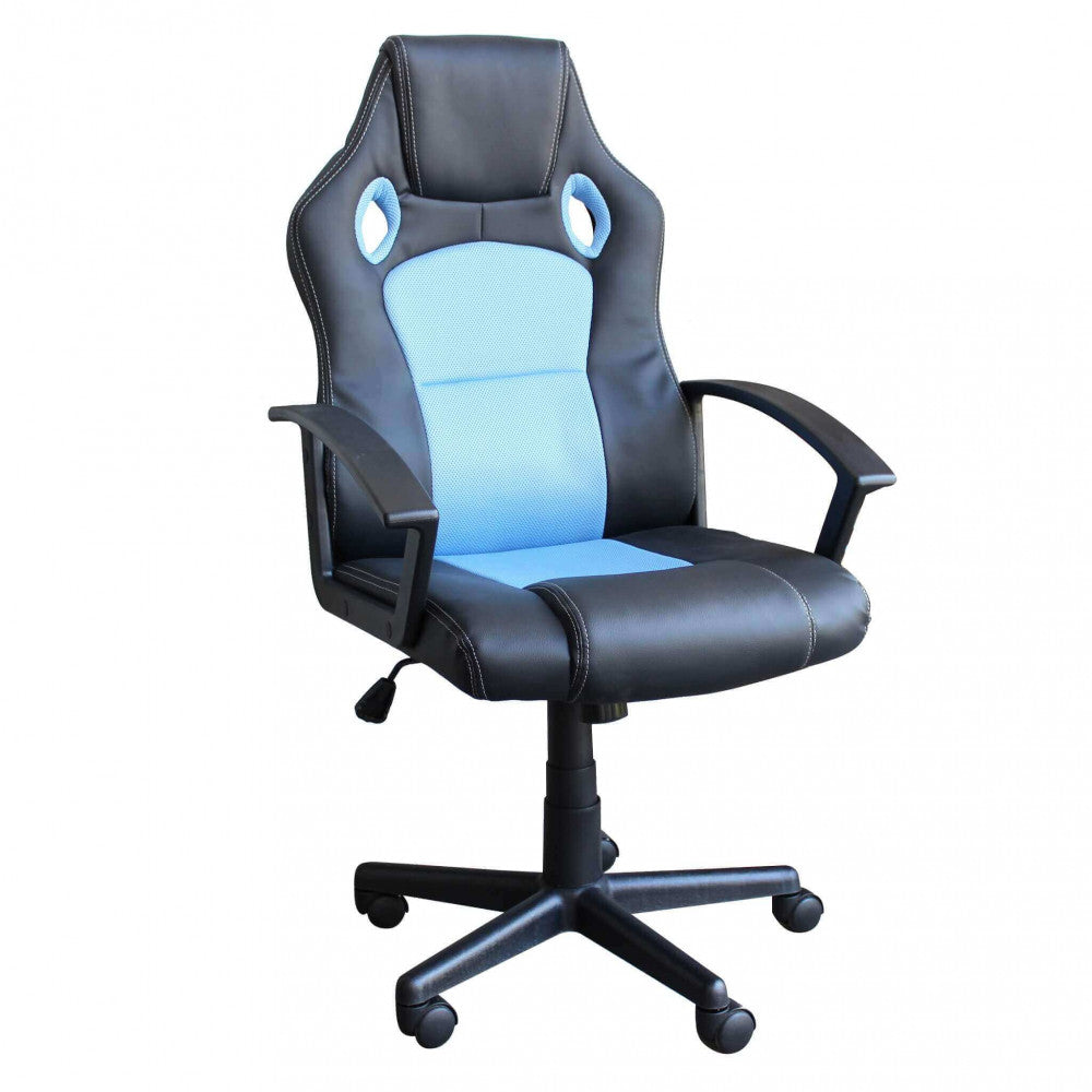 POLTRONA DA GAMING UNCHARTED BLU E NERA. Dimensioni: Cm 61 x 65 x 104-113.5 h.