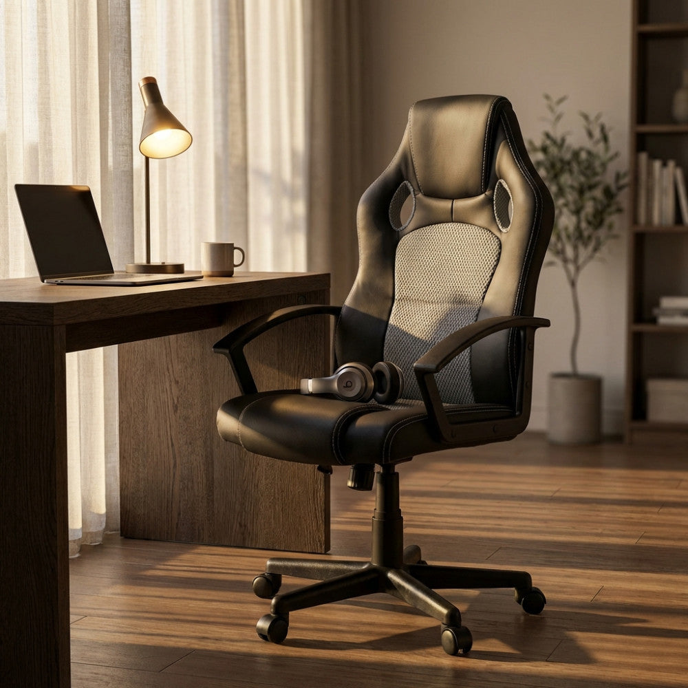 UNCHARTED GREY AND BLACK GAMING CHAIR. Dimensions: 61 x 65 x 104-113.5 cm.