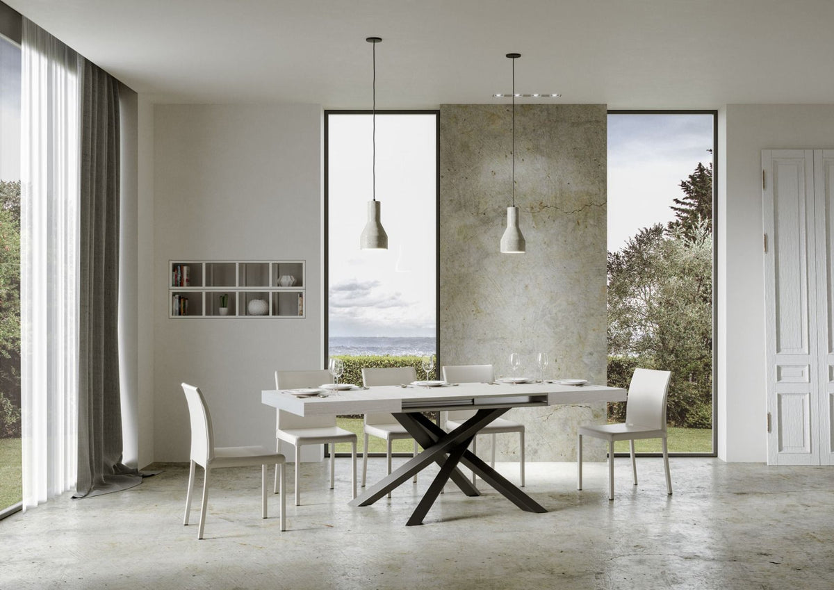 Tavolo allungabile 90x130/390 cm Affi Bianco Frassino telaio Antracite