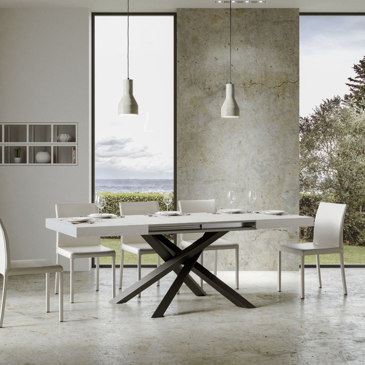 Tavolo allungabile 90x130/390 cm Affi Bianco Frassino telaio Antracite