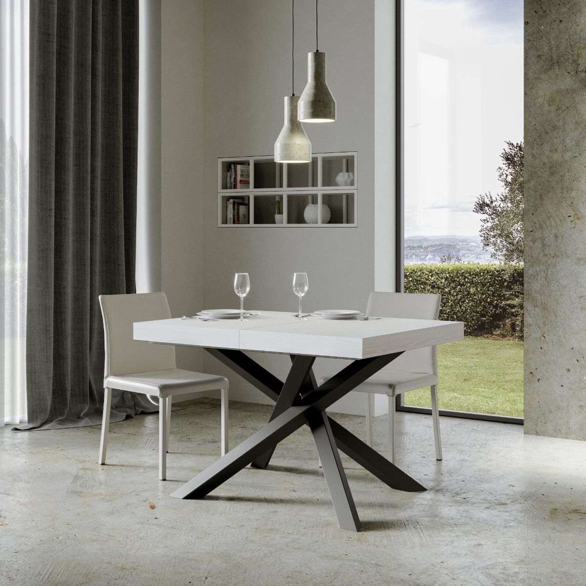 Tavolo allungabile 90x130/390 cm Affi Bianco Frassino telaio Antracite