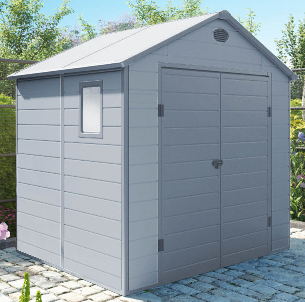 CASETTA HOME 190 X 192 X 226. Casetta in plastica con finestra MARRONE o GRIGIO CHIARO Dimensioni: cm 190 x 192 x 226 h. Arredo Giardino