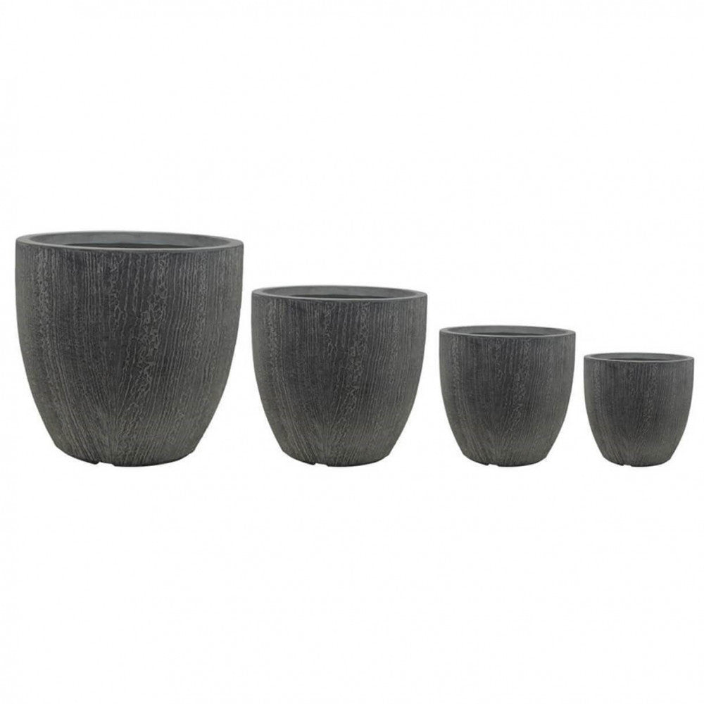 SET OF 4 DAHLIA VASES. Set of 4 GREY synthetic fiber vases. Dimensions: G.44x44x43/M.37x37x35/D.31x31x30.5/XS.25.5x25.5x25. Garden Furniture