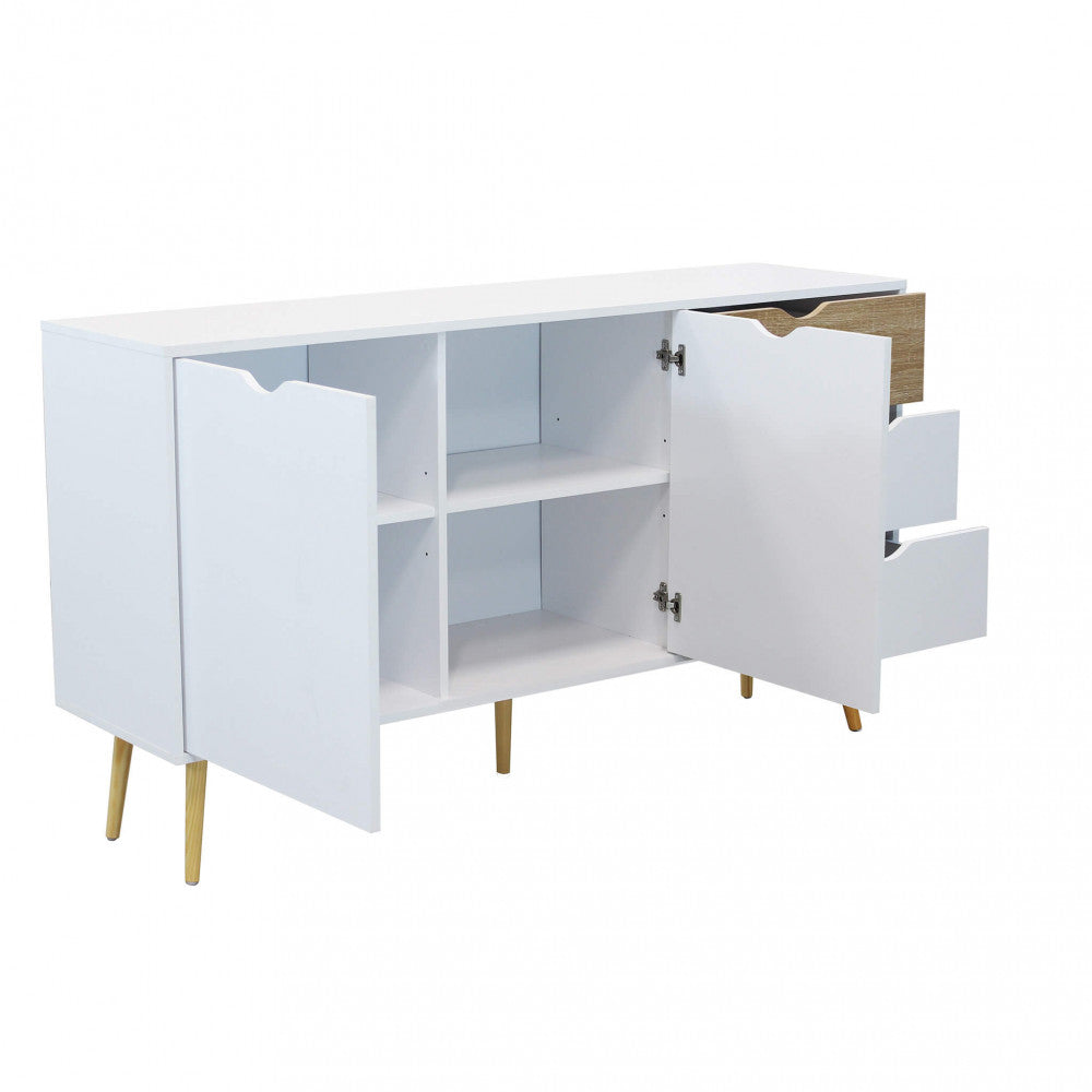 MOBILE BRADLEY. Mobile con 2 ante e 3 cassetti in legno bianco e naturale Dimensioni: cm 147 x 39 x 82 h.