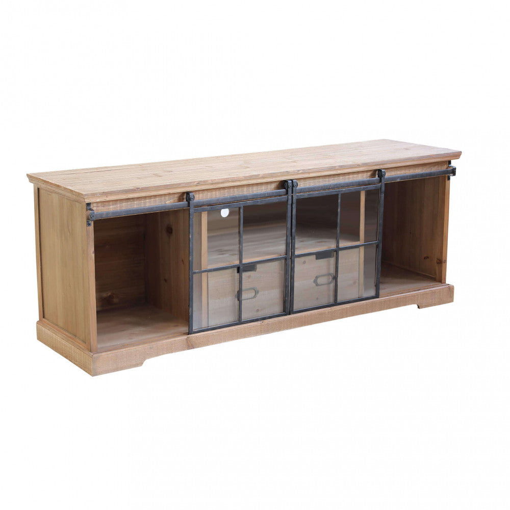 MOBILE IN LEGNO DORIAN. Mobile con 1 ripiano, 2 cassetti e 2 ante in vetro Dimensioni: cm 160 x 45,5 x 60 h.
