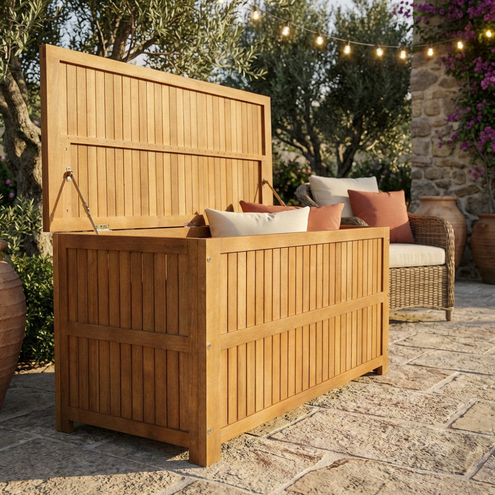 BAULE MAUI 130 X 55. Legno di Acacia massiccio Dimensioni: cm130 x 55 x 59 h. Arredo Giardino