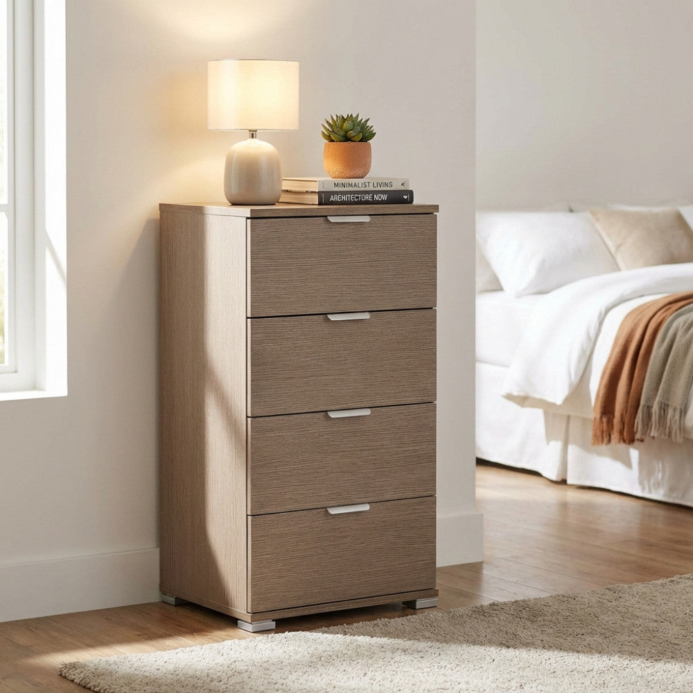 ASTER 4-DRAWER CABINET IN GREY OAK. Dimensions: 45 x 38 x 85 cm.