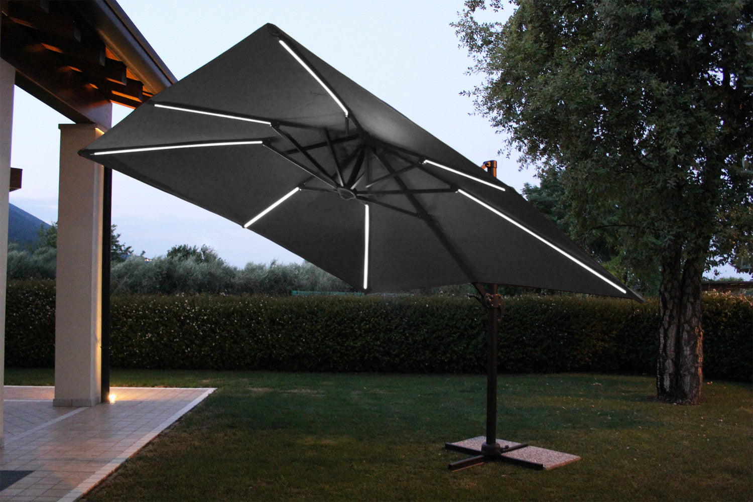 3 x 4 Pitagora Anthracite Parasol with LED Light and Grey Canopy. Dimensions: 3 x 4 m. Garden Furniture.