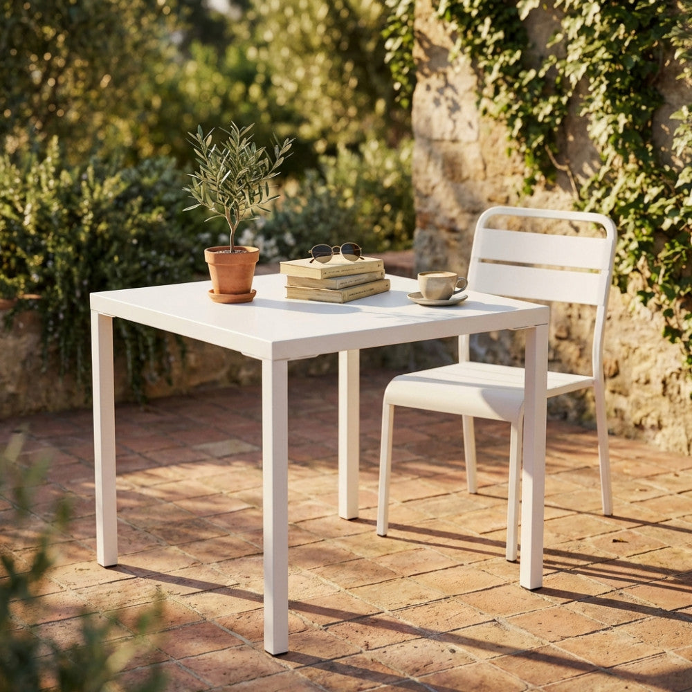 MANCHESTER TABLE 80 x 80 STACKABLE. Metal tubes 40 x 40 x 1 mm, powder coated. Dimensions: 80 x 80 x 73 cm. Garden Furniture