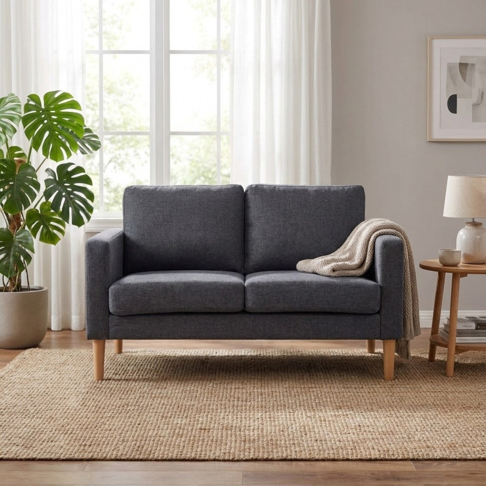 RAMSEY 2-SEATER SOFA. LIGHT GREY or DARK GREY or BLUE or BEIGE sofa with polypropylene legs. Dimensions: 137 x 73 x 82 h cm.