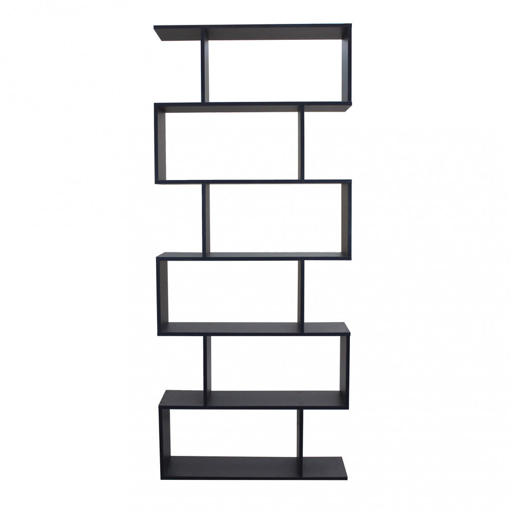 ALANA BOOKCASE, GREY AND NATURAL. Bookcase in natural, white, or dark gray melamine with 6 shelves. Dimensions: 80 x 23.5 x 190.5 h.