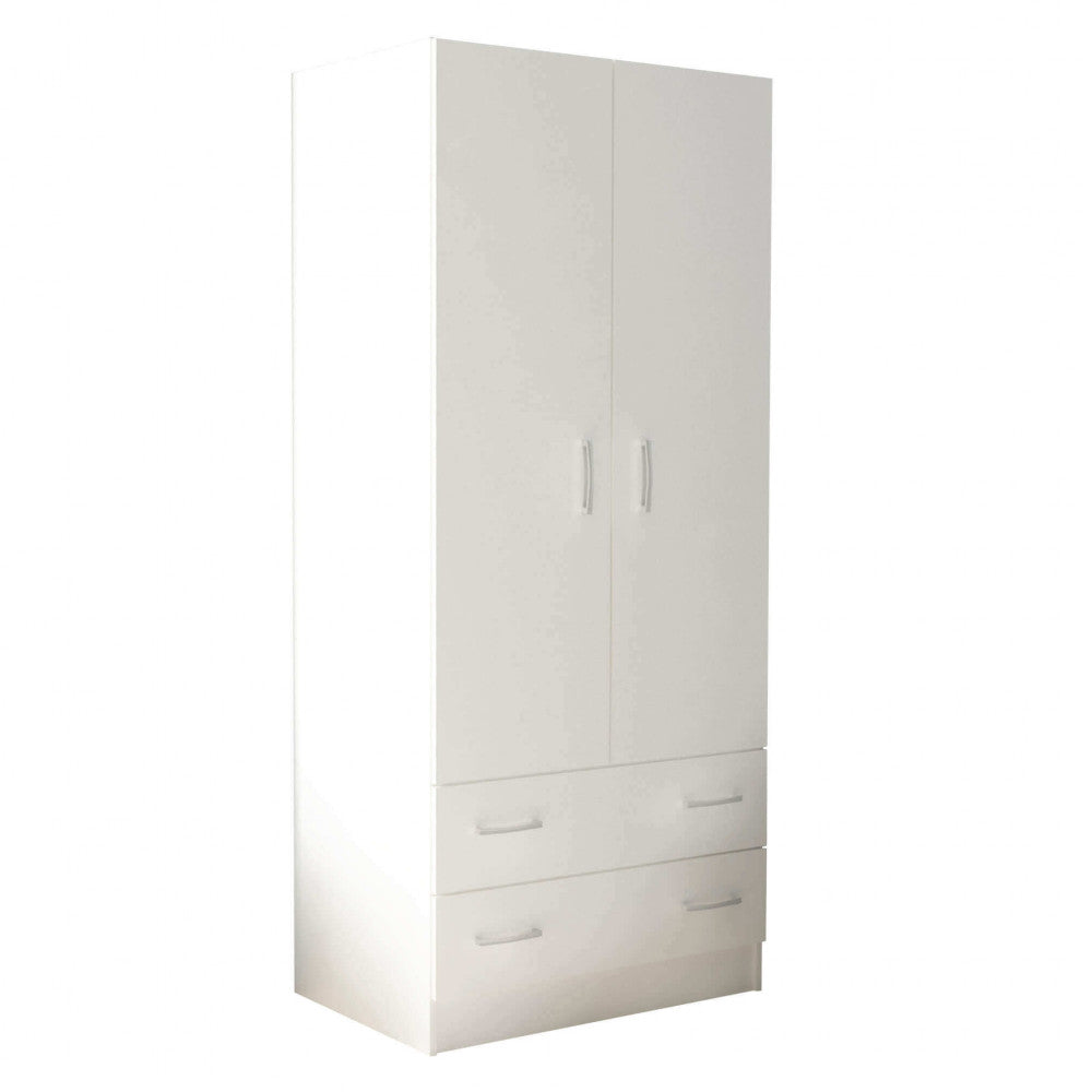 POP WHITE 2-DOOR, TWO-DRAWER WARDROBE. WHITE wooden wardrobe. Dimensions: 80 x 52 x 180 cm.