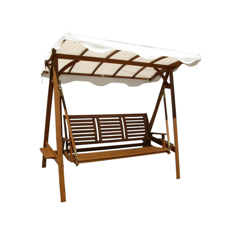 Quito 3-Seater Swing. Solid acacia wood, polyester cover. Dimensions: 206 x 130 x 200 cm. Garden Furniture.