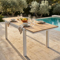 TAVOLO CAYMAN 160/240 X 95. Struttura in alluminio BIANCO o TAUPE piano in polywood color TEAK Dimensioni: cm 160/240 x 95 x 75 h. Arredo Giardino