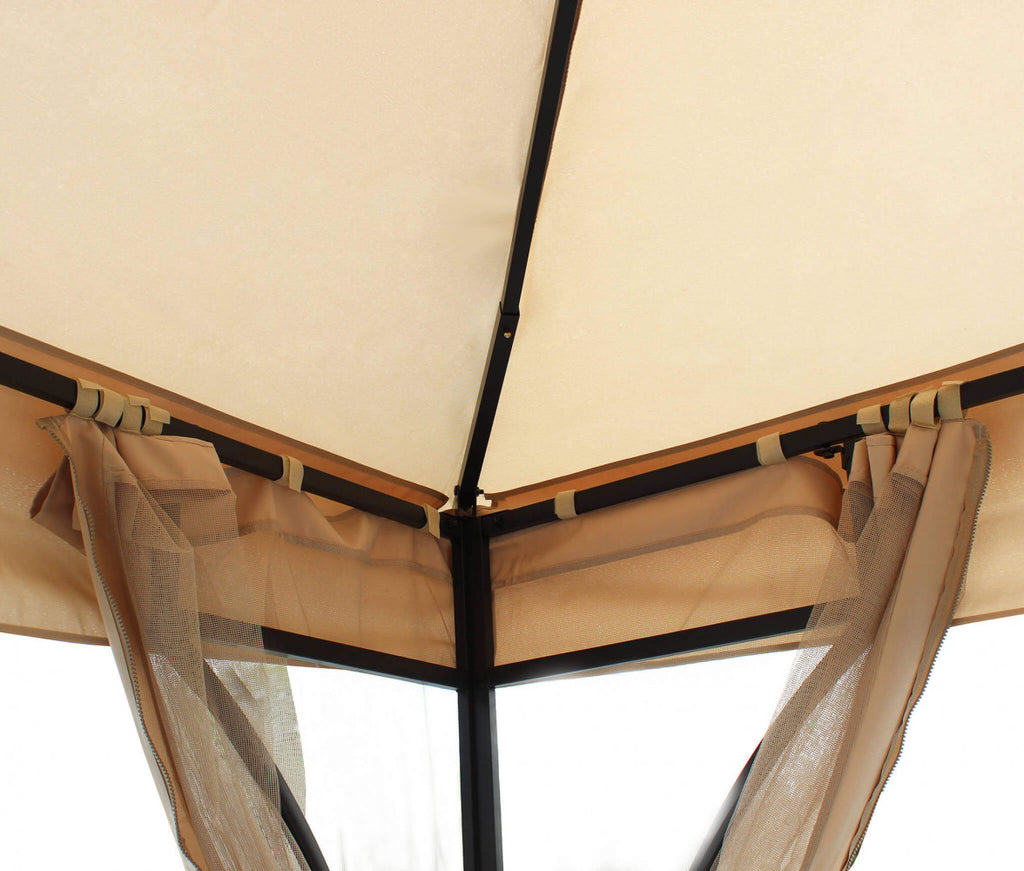 GAZEBO HOGAN 3 X 3. Struttura in metallo color nero 14x20 mm Telo in poliestere TORTORA 180gr con antivento Tubi 14x20/15x15 mm Dimensioni: m 3 x 3 x 265 h. Arredo Giardino