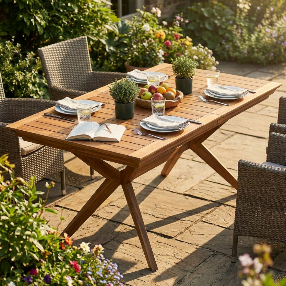 TAVOLO BALI 150/200 X 90. Legno di Acacia massiccio spessore 25 mm Dimensioni: cm 150/200 x 90 x 78 h. Arredo Giardino