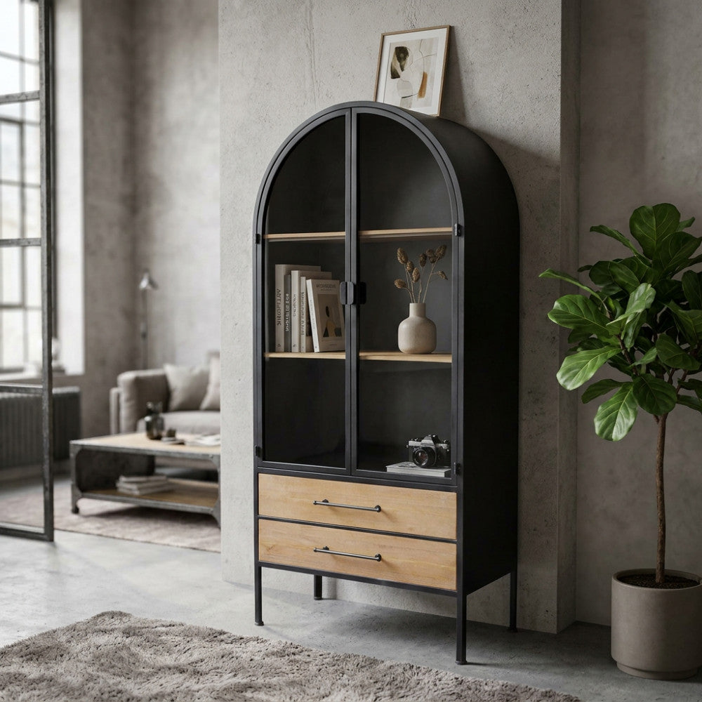 MOBILE CHADWICK. Mobile in ferro e legno con 2 ante, 2 ripiani e 2 cassetti Dimensioni: cm 81,5 x 40 x 180 h.