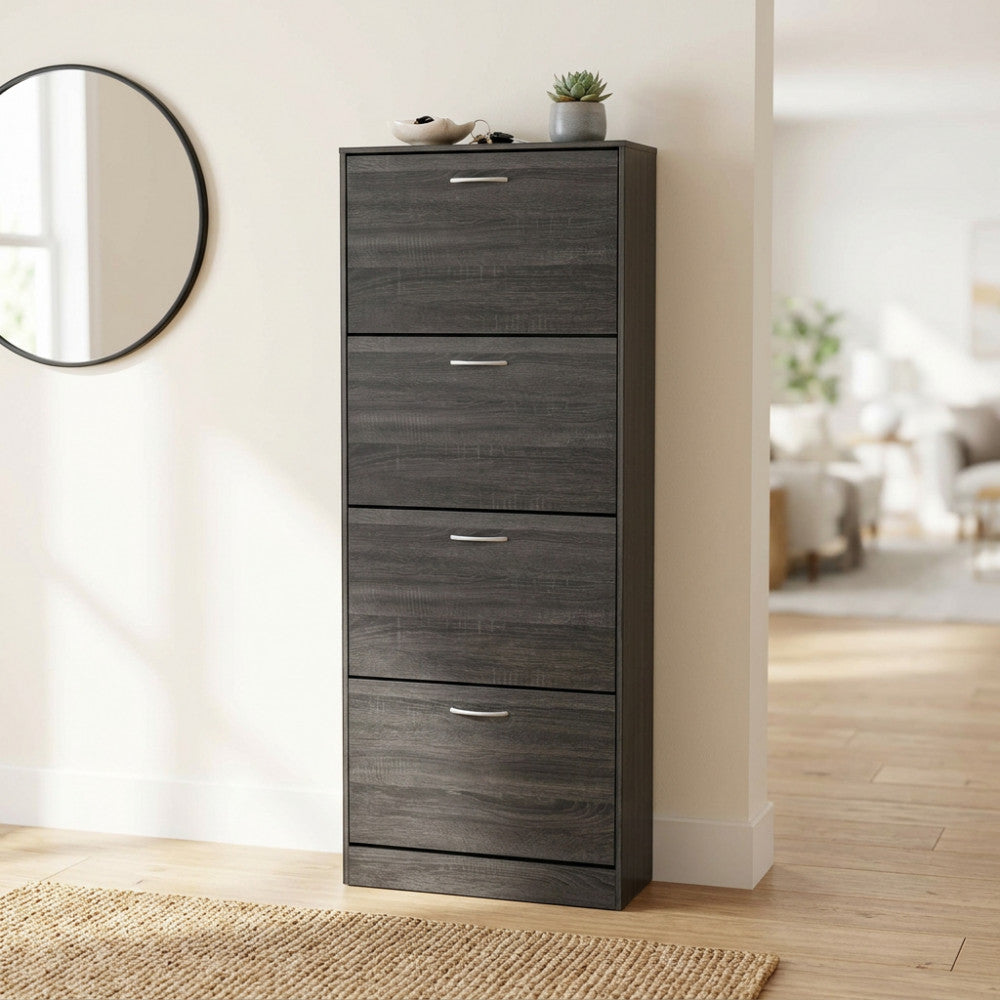 SCARPIERA WENDY GRIGIO SCURO. Scarpiera con 4 ante in legno Dimensioni: cm 60 x 24 x 150 h.