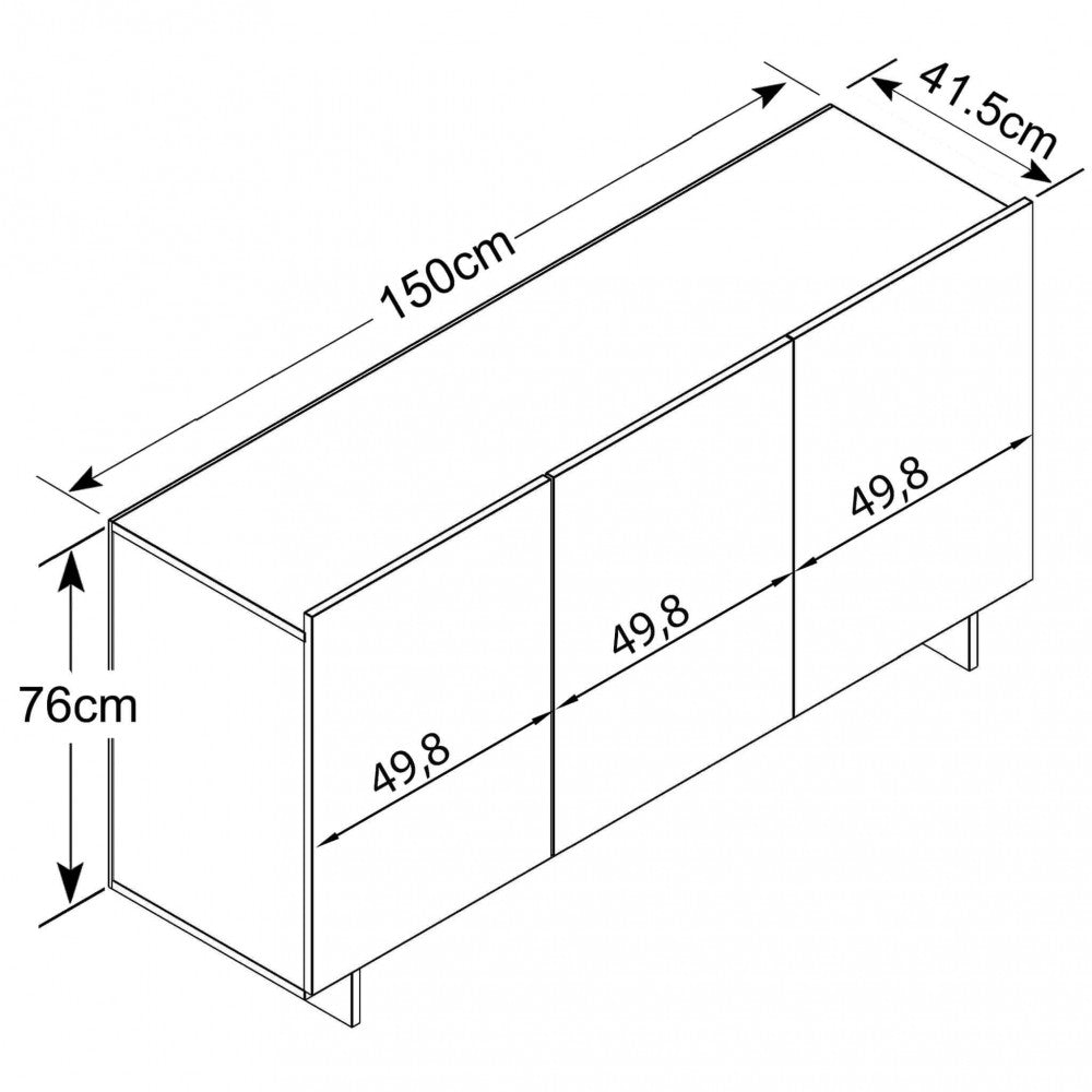 MOBILE KUD 3 ANTE OLMO E GRIGIO. Dimensioni: cm 150 x 40 x 78 h.