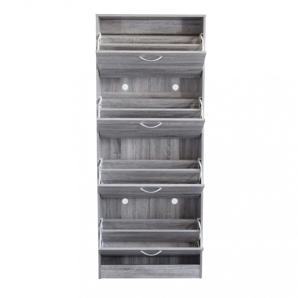 WENDY SHOE RACK, LIGHT GREY. Shoe rack with 4 wooden doors. Dimensions: 60 x 24 x 150 cm.