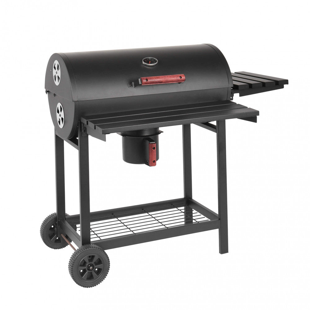 BARBECUE A CARBONELLA TENNESSEE. Struttura in acciaio verniciato NERO con 2 griglie con coperchio e termometro Dimensioni: cm 113 x 70 x 97,5 cm.